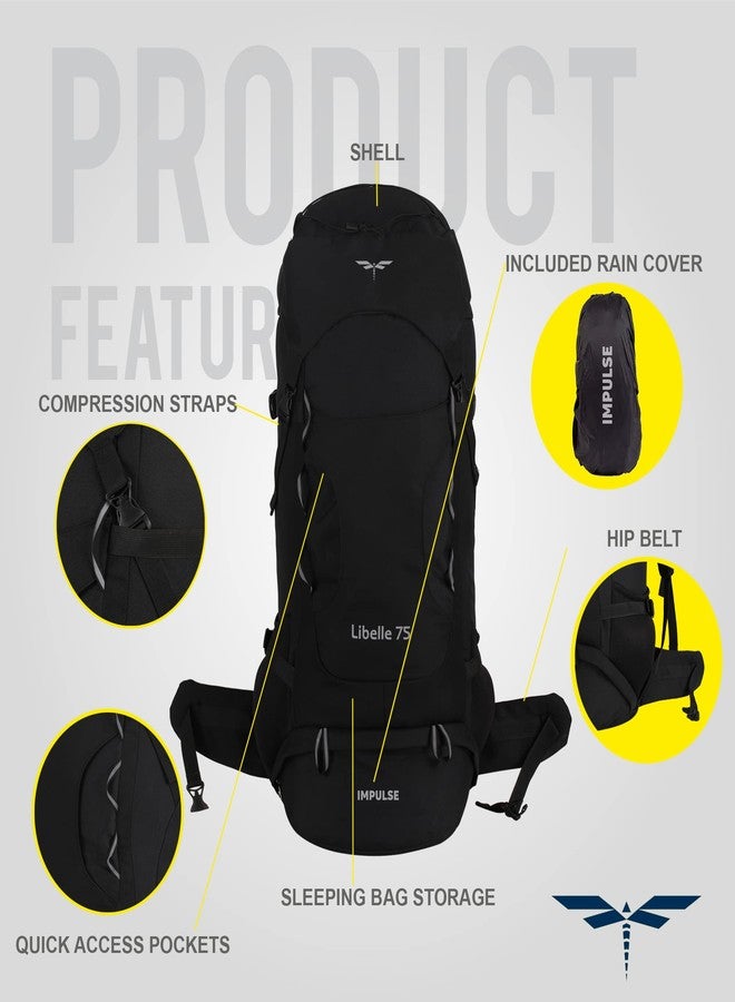 Impulse rucksack bags 75 litres travel bag for Men's tourist bag for travel backpack for hiking trekking Bag for Men's camping Libelle with 1 Year Warranty (Black) - Image 2