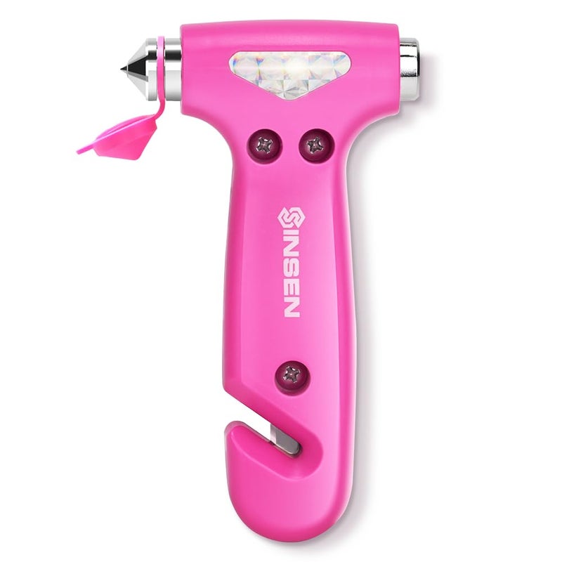 SINSEN Car Safety Hammer Automotive Window Breaker and Seatbelt Cutter for Women Roadside Emergency Kit 3 in 1 Escape Tools Road Trip Essential and Must Haves 1 Pink - Image 3
