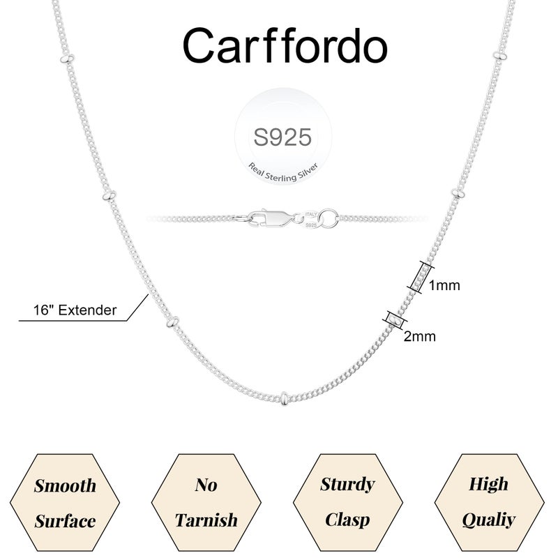 Carffordo 925 Sterling Silver Necklace Silver Chain Necklace for Women Satellite Chain 16 Inches Simple Dainty Necklace for Women Waterproof Trendy Jewelry Gift - Image 5