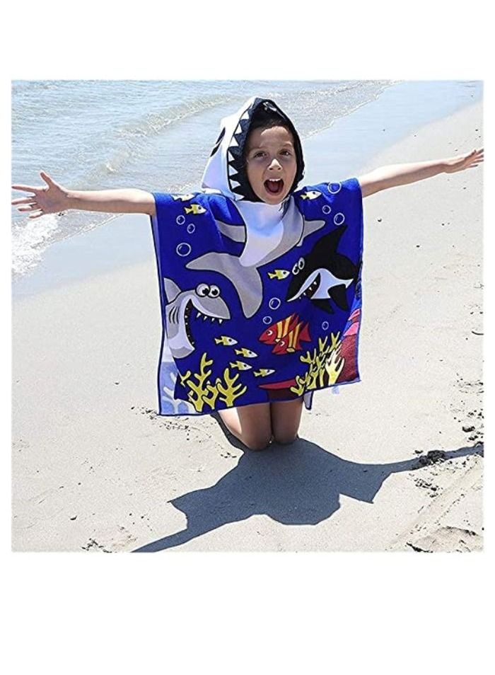 UKR Kids Hooded Towel 60 x 120 cm | Multicolor Blue Shark Design | Soft & Fun Bath Towel for Boys and Girls | Absorbent Toddler Bathrobe | Cute Shark Hooded Towel for After Bath or Pool - Image 2