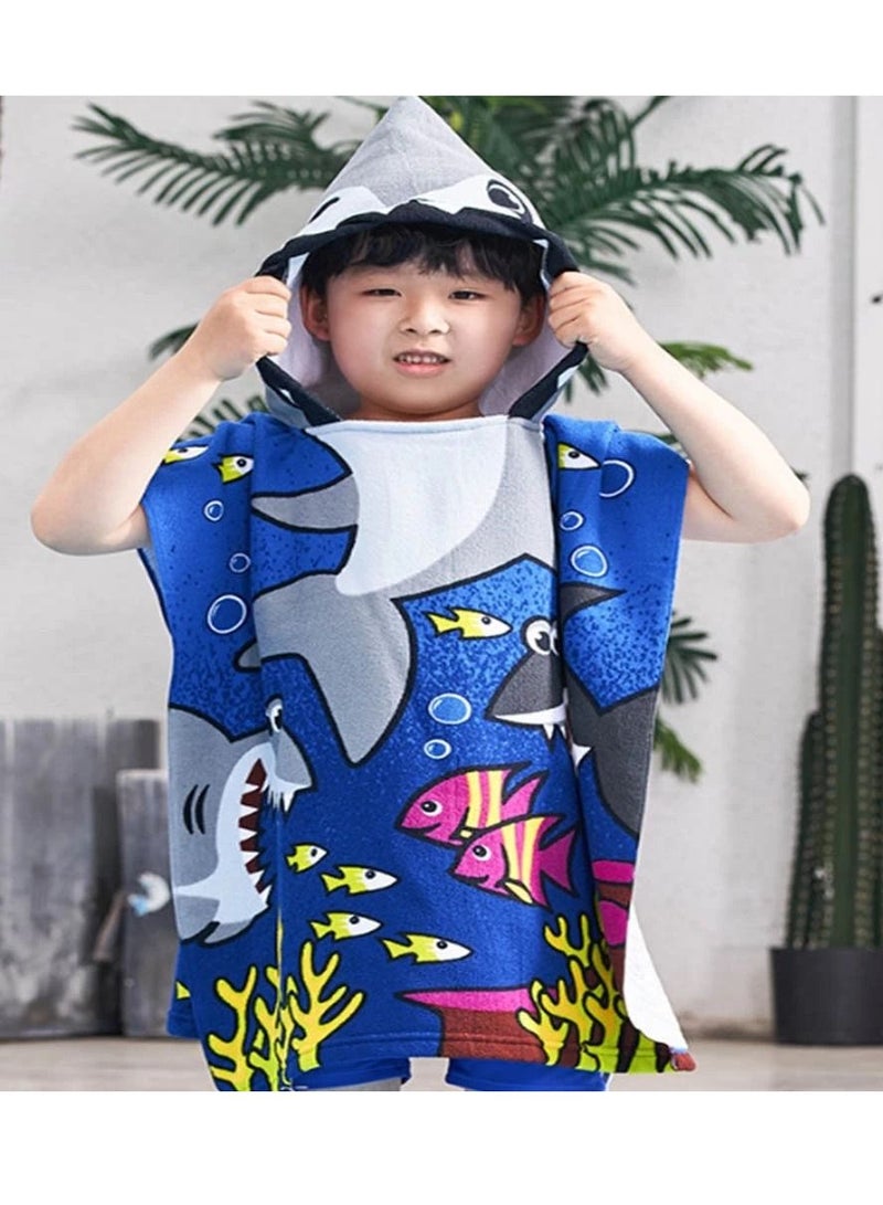 UKR Kids Hooded Towel 60 x 120 cm | Multicolor Blue Shark Design | Soft & Fun Bath Towel for Boys and Girls | Absorbent Toddler Bathrobe | Cute Shark Hooded Towel for After Bath or Pool - Image 1