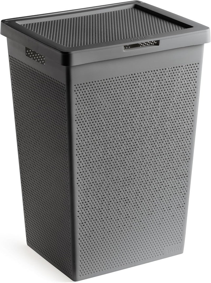 TATAY Bohol Charcoal Grey Laundry Basket with Lid - Image 1