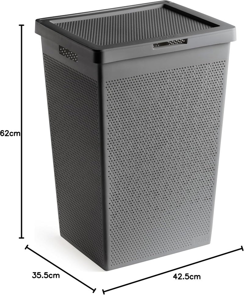 TATAY Bohol Charcoal Grey Laundry Basket with Lid - Image 4