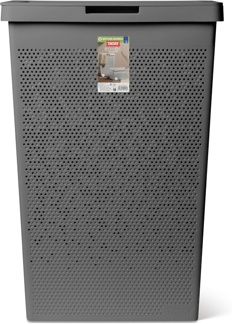 TATAY Bohol Charcoal Grey Laundry Basket with Lid - Image 2