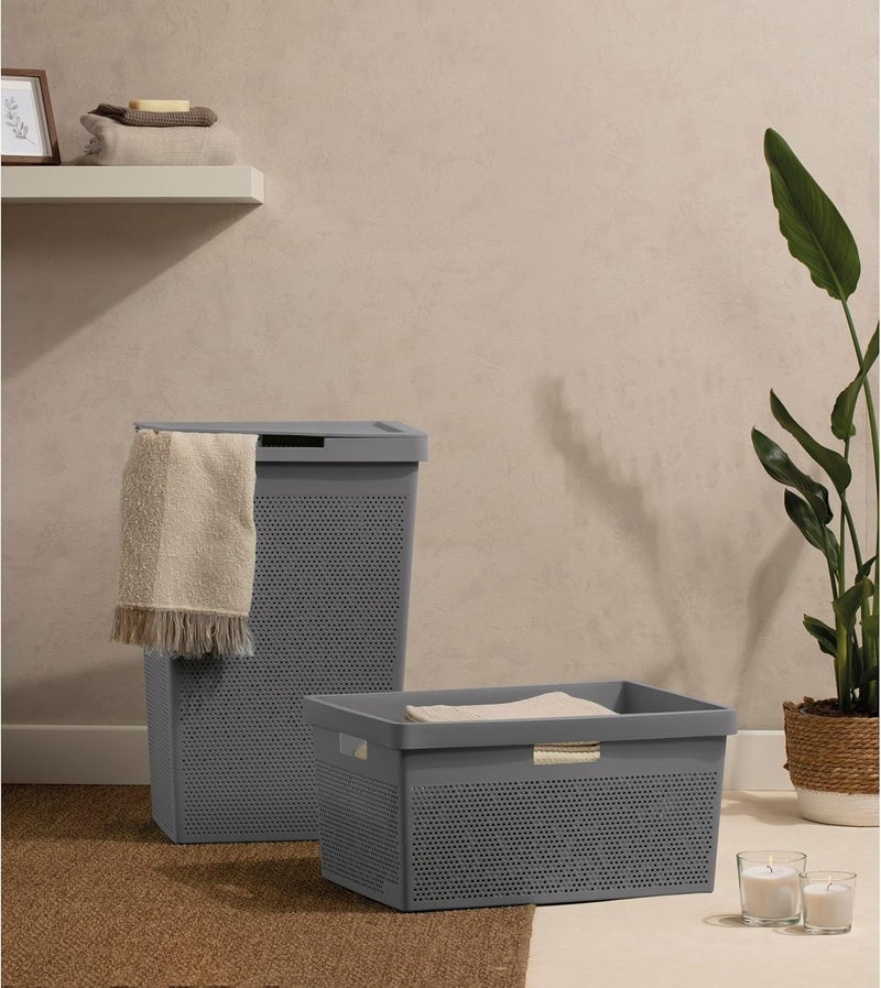 TATAY Bohol Charcoal Grey Laundry Basket with Lid - Image 3