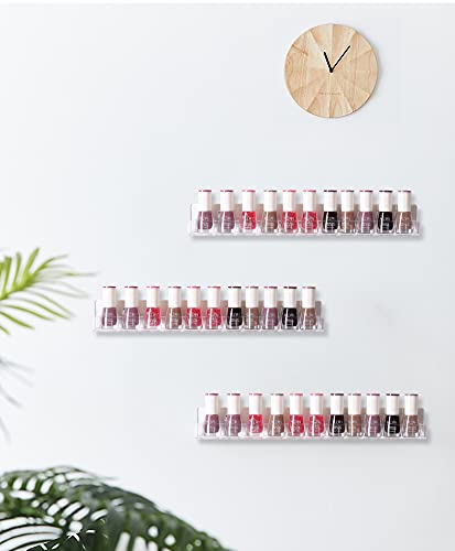 Likeu Nail Polish Rack Wall Mounted Shelf 2 Pack Clear Acrylic Nail Polish Holder Organizer With Removable Anti-Slip End Inserts 2 Tiers Floating Polish Organizer Display 30 Bottles - Image 2