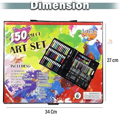 EMNDR 150 Pcs Art Set for Kids – Professional Drawing & Painting Kit with Portable Carry Case | Includes Markers, Oil Pastels, Crayons, Watercolors & Color Pencils | Birthday Gift (150 pcs art set) - Image 3
