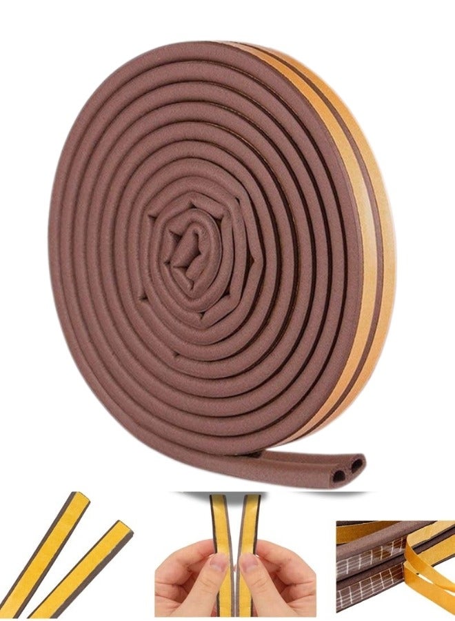 Weather Stripping for Doors and Windows, Weather Stripping for Front Window Frame Made of Foam and Rubber Adhesive Soundproof Waterproof Dustproof Anti-collision D-Shape (1 Roll of 2 Strips, Total Length 3 Meters - Brown)  - Image 1