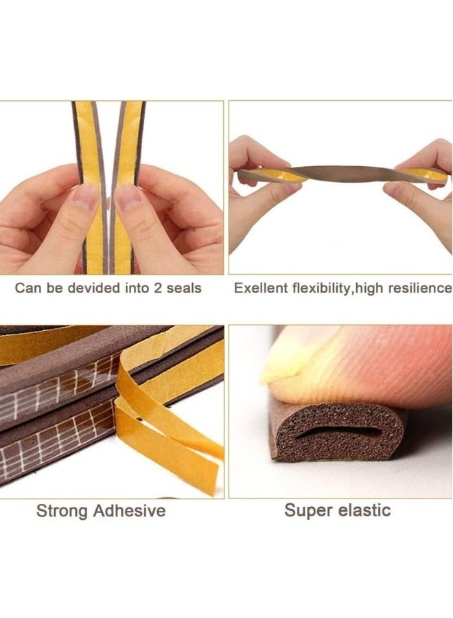Weather Stripping for Doors and Windows, Weather Stripping for Front Window Frame Made of Foam and Rubber Adhesive Soundproof Waterproof Dustproof Anti-collision D-Shape (1 Roll of 2 Strips, Total Length 3 Meters - Brown)  - Image 2