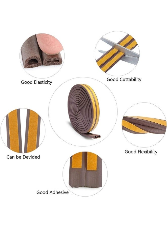Weather Stripping for Doors and Windows, Weather Stripping for Front Window Frame Made of Foam and Rubber Adhesive Soundproof Waterproof Dustproof Anti-collision D-Shape (1 Roll of 2 Strips, Total Length 3 Meters - Brown)  - Image 5