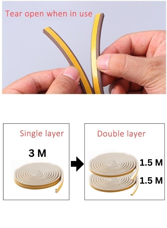 Weather Stripping for Doors and Windows, Weather Stripping for Front Window Frame Made of Foam and Rubber Adhesive Soundproof Waterproof Dustproof Anti-collision D-Shape (1 Roll of 2 Strips, Total Length 3 Meters - Brown)  - Image 4
