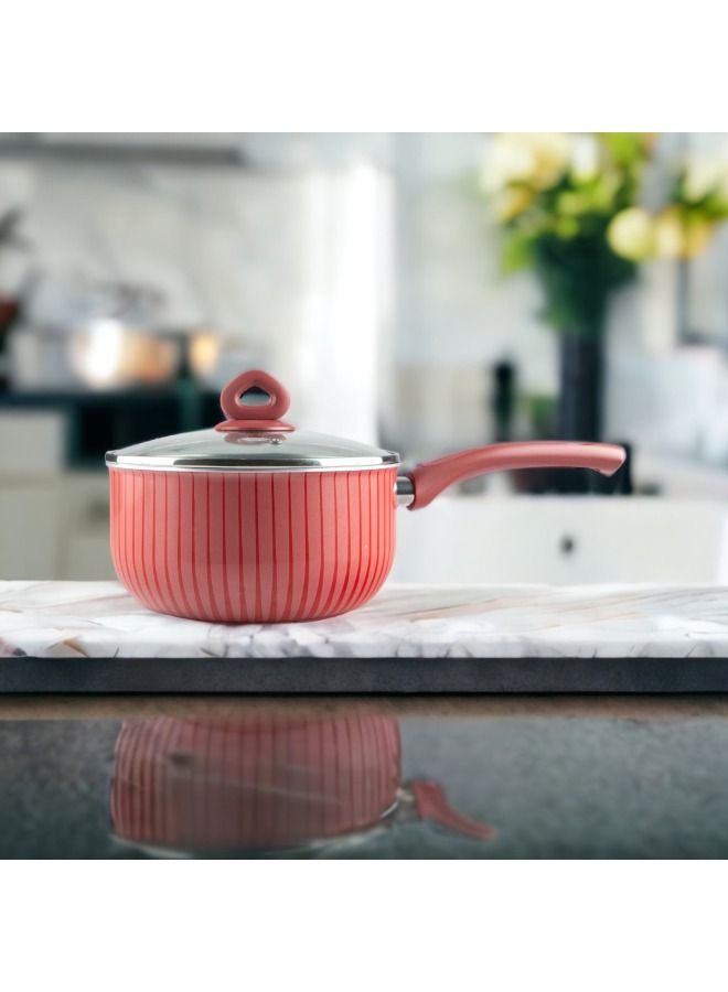 Bister Stripy Classy Fryer Pot  Aluminium Layered with Tefloan Coating,26cm, Drak Red Color - Image 1