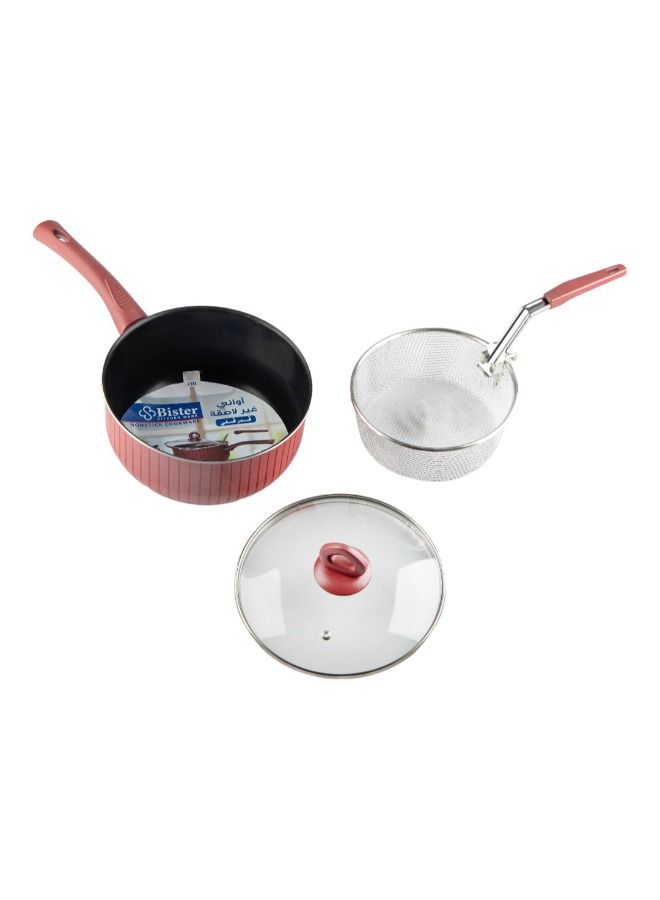 Bister Stripy Classy Fryer Pot  Aluminium Layered with Tefloan Coating,26cm, Drak Red Color - Image 4