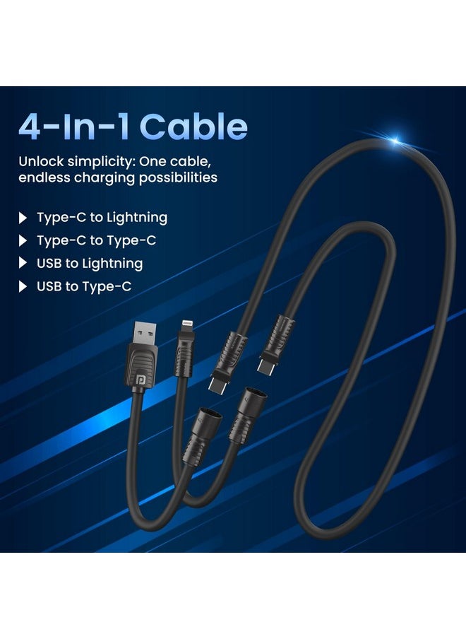 Portronics - Portronics Konnect Tetra 60W 4 in 1 Multi Functional Fast Charging PD Cable with 1.4M Length, 480Mbps Data Sync, Compatible with All Type C Android Smartphone & Lightning Device(Black) - Image 1