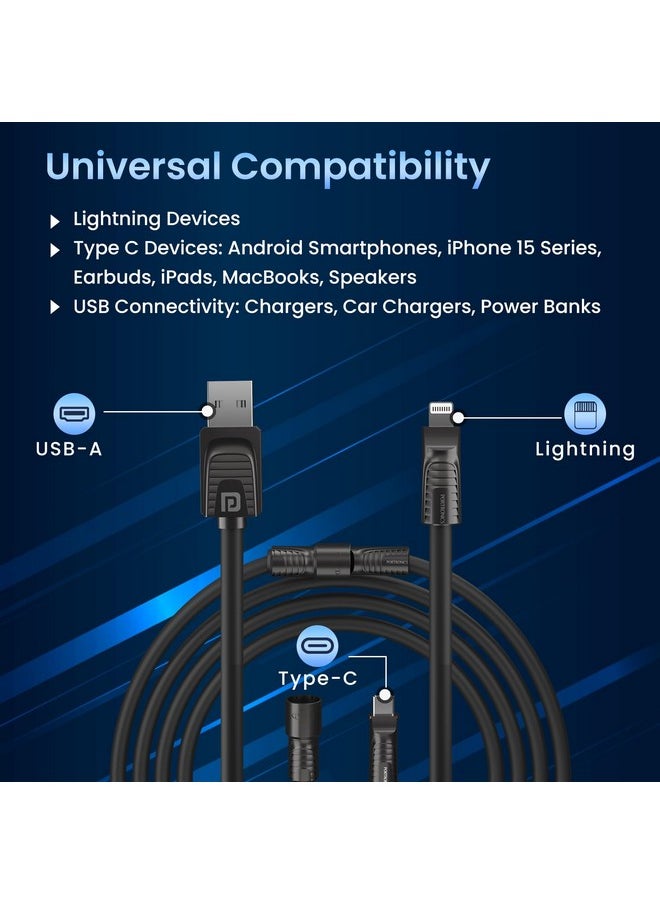 Portronics - Portronics Konnect Tetra 60W 4 in 1 Multi Functional Fast Charging PD Cable with 1.4M Length, 480Mbps Data Sync, Compatible with All Type C Android Smartphone & Lightning Device(Black) - Image 1