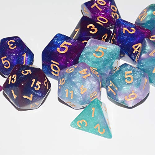 Anduin Wind DND Dice 2 X 7Sets 14Pieces Glitter Sparkle Cosmic Mixed Polyhedral DND Dice for RPG MTG Table Game Dice - Image 5