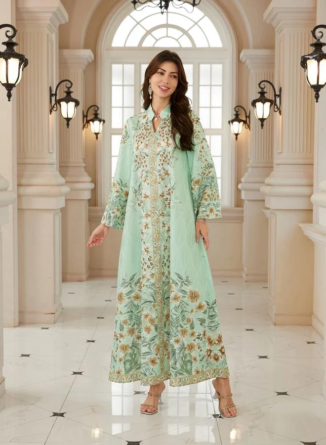 Take Two Women Textured Floral Printed Collared Jalabiya