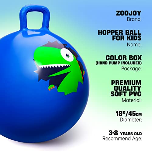 ZOOJOY Hopper Ball Hopping Toys for Kids 18inch Bouncy Ball with Handle for Boys Girls Aged 38 Inflatable Dinosaur Bounce Hopper Toy with Pump - Image 5
