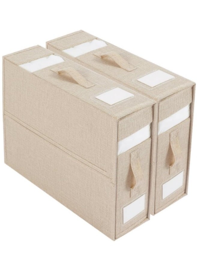 GGEROU - 2Pcs Bed Sheet Organizers and Storage Foldable Sheet Organizer for Sheets Set Organizing Bedding Container with Window Linen Closet Organizer Beige - Image 1