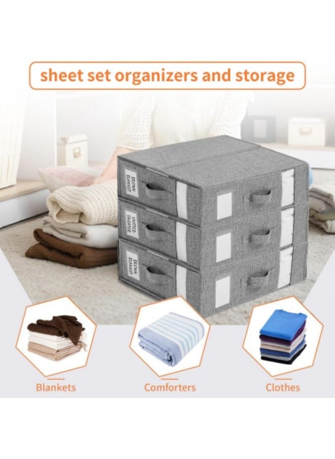 GGEROU - 2Pcs Bed Sheet Organizers and Storage Foldable Sheet Organizer for Sheets Set Organizing Bedding Container with Window Linen Closet Organizer Beige - Image 1