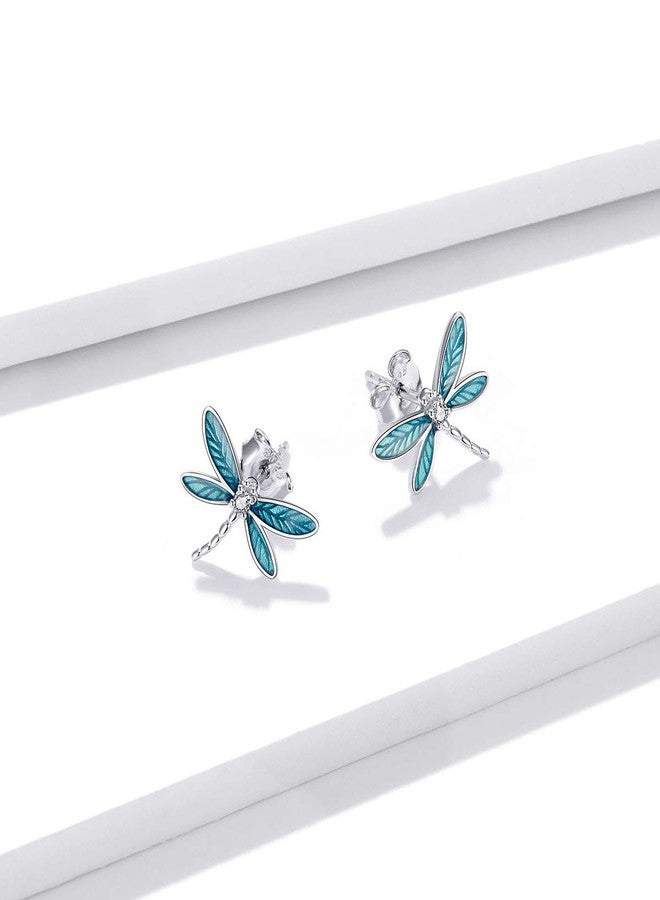 WOSTU Delicate Dragonfly Stud Earrings Insects Earrings White Gold Plated Hypoallergenic Earrings for Women Fine Jewelry - Image 5