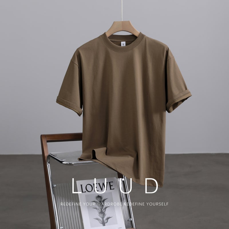 LUUD heavy cool combed cotton simple short-sleeved T-shirt men's summer fashion brand fitted T-shirt casual round neck top - Image 3