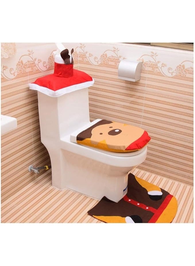 NAKXUS 3pc Christmas Festive Toilet Seat Cover Tank Rug Bathroom Novelty Decoration Set Bath Mat Toilet Seat Cover (Moose) - Image 1