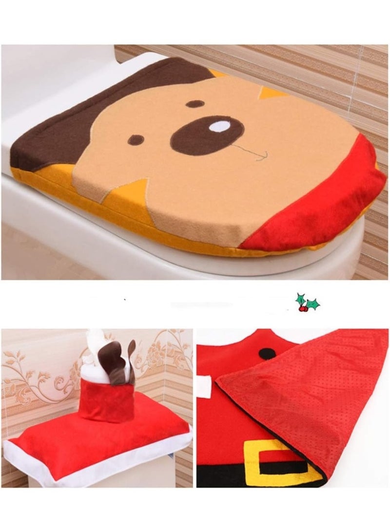 NAKXUS 3pc Christmas Festive Toilet Seat Cover Tank Rug Bathroom Novelty Decoration Set Bath Mat Toilet Seat Cover (Moose) - Image 2