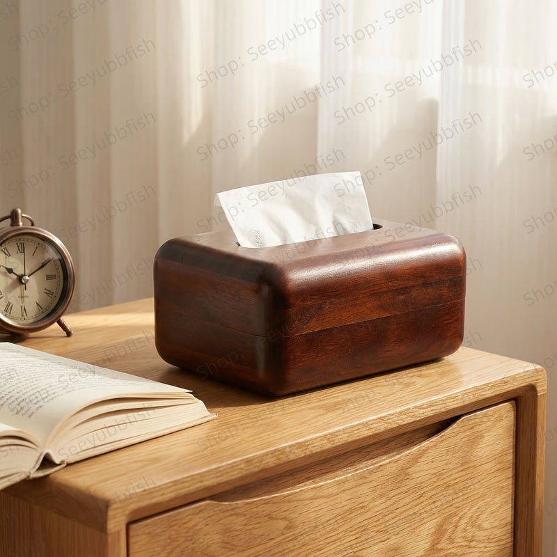 2026 New Model Walnut Color Natural Solid Wood Tissue Box Large Capacity Compatible With Tissue And Roll Paper Smooth Box Design Prevents Cuts - Image 3
