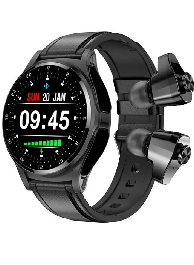 AROAQ GT66 Smart Watch with Wireless Earbuds – 1.39" HD Round Display, Premium Leather Strap, Heart Rate & SpO2 Tracking, Sleep Monitor, 100+ Sport Modes, Bluetooth Calls, Fitness Tracker - Black - Image 1