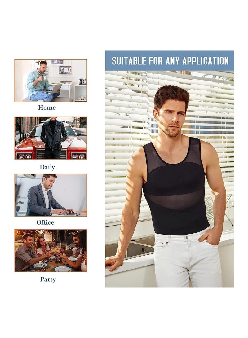 Zikra Compression Shirts for Men Slimming, Workout Mesh Tank Top Undershirts Shapewear Tight Tummy Underwear, Sleeveless Slimming Vest Men, Black - XL Size - Image 5