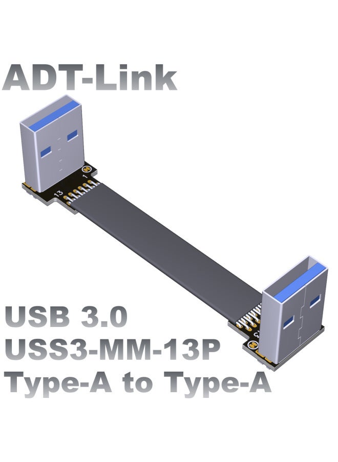 Usb3.0 كابل تمديد بيانات نقل رفيع ومسطح من ذكر إلى ذكر من النوع A بزاوية مزدوجة ثابتة. لون Adtlink المخصص: S1A-S3R 13P-50cm  - Image 2