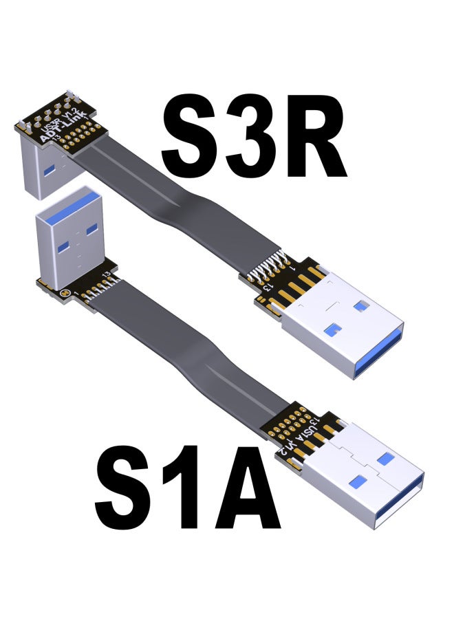 Usb3.0 كابل تمديد بيانات نقل رفيع ومسطح من ذكر إلى ذكر من النوع A بزاوية مزدوجة ثابتة. لون Adtlink المخصص: S1A-S3R 13P-50cm  - Image 1