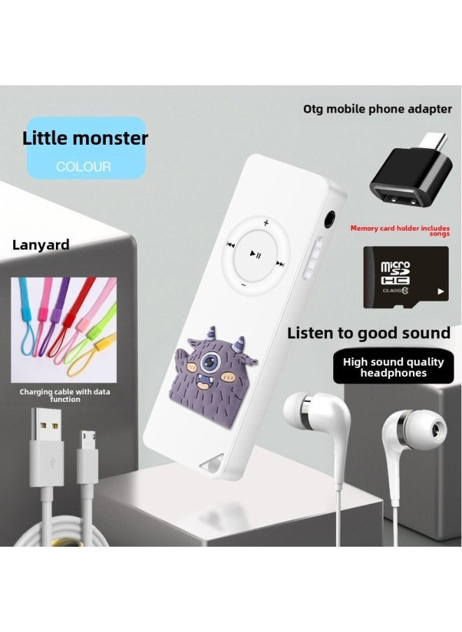 Mp3 Music Player Mini Walkman Mp4 Students MP3 Card Outside Ring Listening Cartoon-Body Color:Little Monster-Memory Capacity:Foreign Sound Version 128g Can Save 16,000 Songs Four-piece Set - Image 4