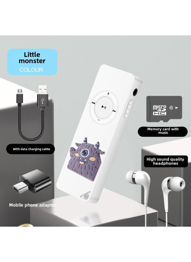 Mp3 Music Player Mini Walkman Mp4 Students MP3 Card Outside Ring Listening Cartoon-Body Color:Little Monster-Memory Capacity:Foreign Sound Version 128g Can Save 16,000 Songs Four-piece Set - Image 1