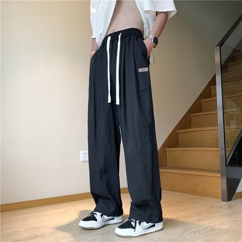 Japanese retro wide-leg overalls mens summer high street fashion brand loose mens straight drape casual long pants fashion Brown - Image 3