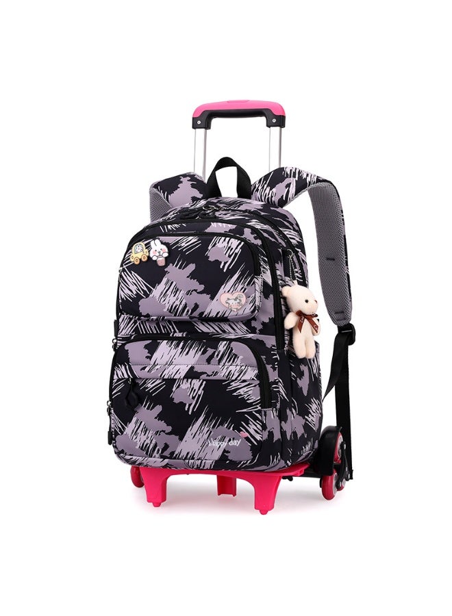 حقيبة ظهر للأطفال بعجلات، حقيبة ظهر مدرسية بعجلات لحماية العمود الفقري، حقيبة سفر خفيفة الوزن بعجلات، مقاومة للماء ومتعددة الطبقات للتخزين، تصميم بست عجلات للسلالم (أسود، 5155) - Image 1