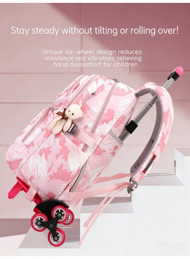 حقيبة ظهر للأطفال بعجلات، حقيبة ظهر مدرسية بعجلات لحماية العمود الفقري، حقيبة سفر خفيفة الوزن بعجلات، مقاومة للماء ومتعددة الطبقات للتخزين، تصميم بست عجلات للسلالم (أسود، 5155) - Image 5