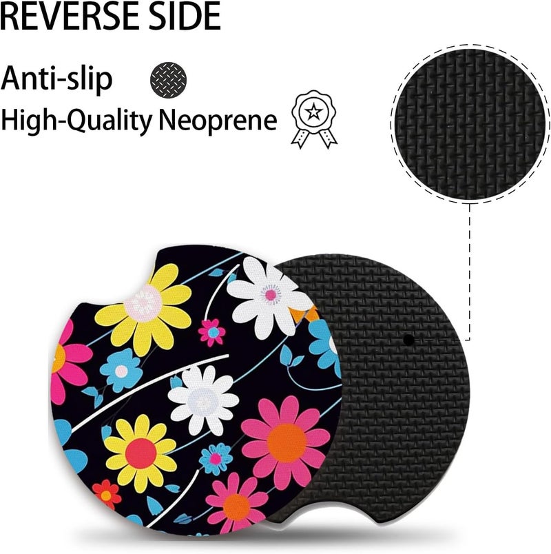 Adastrah 2pcs Colorful Flowers Car Cup Holder Coasters,Universal Non Slip Car Accessories,Cute Car Coasters with Finger Notch,Car Decoration Gifts, Accessory for Women&Men - Image 3
