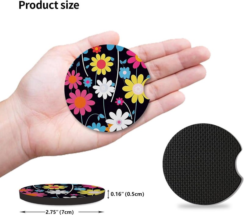 Adastrah 2pcs Colorful Flowers Car Cup Holder Coasters,Universal Non Slip Car Accessories,Cute Car Coasters with Finger Notch,Car Decoration Gifts, Accessory for Women&Men - Image 4