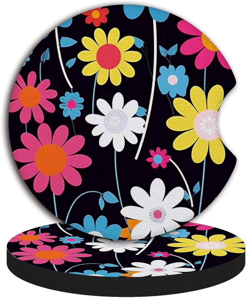 Adastrah 2pcs Colorful Flowers Car Cup Holder Coasters,Universal Non Slip Car Accessories,Cute Car Coasters with Finger Notch,Car Decoration Gifts, Accessory for Women&Men - Image 5