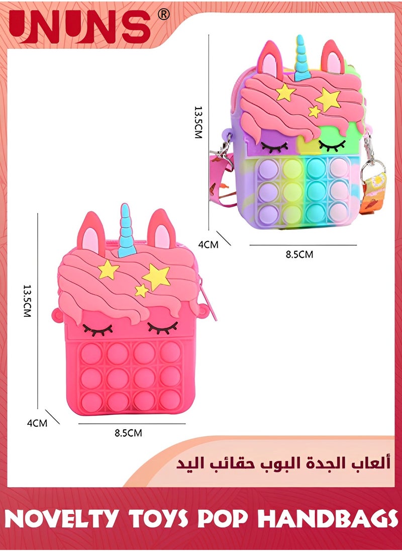 UNUNS - Pop Purse Bag Fidget Toys,2 Push Bubble Purse And Unicorn Bracelet Combo,Pop It Bags,Unicorn Slap Band,Birthday Girl Gift,Fidget Sensory Silicone Shoulder Crossbody Bag,Back To School Supplies - Image 1