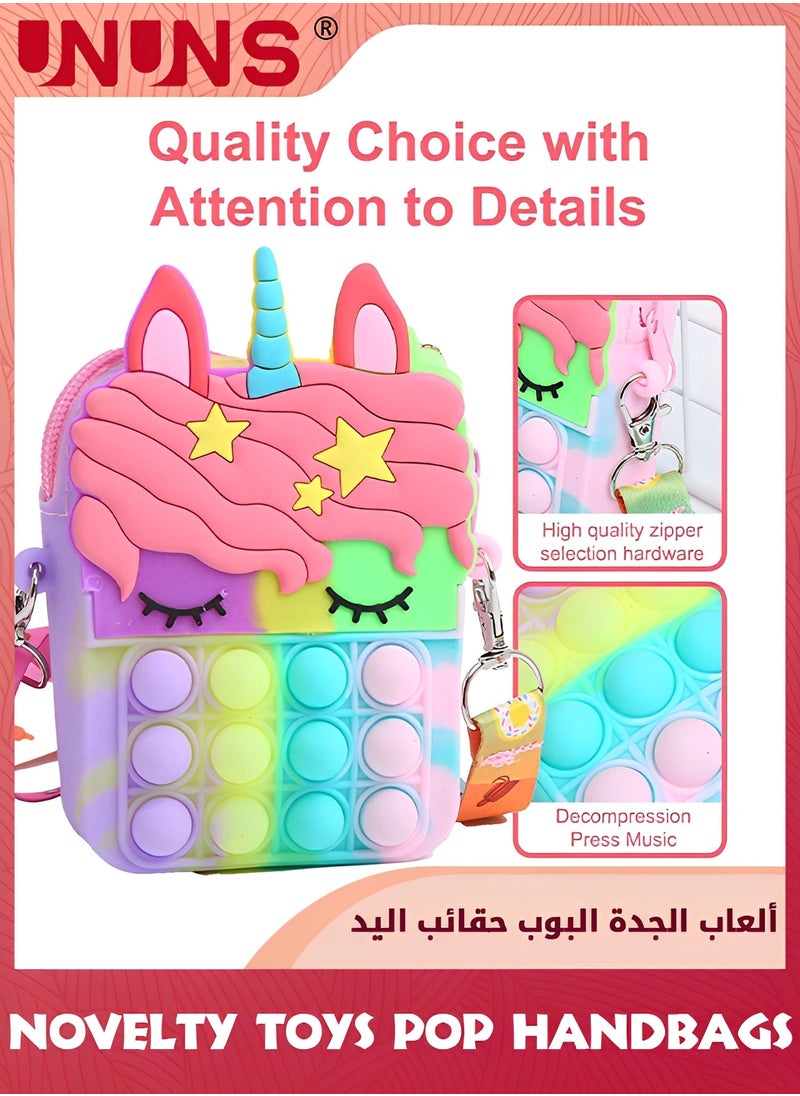 UNUNS - Pop Purse Bag Fidget Toys,2 Push Bubble Purse And Unicorn Bracelet Combo,Pop It Bags,Unicorn Slap Band,Birthday Girl Gift,Fidget Sensory Silicone Shoulder Crossbody Bag,Back To School Supplies - Image 1