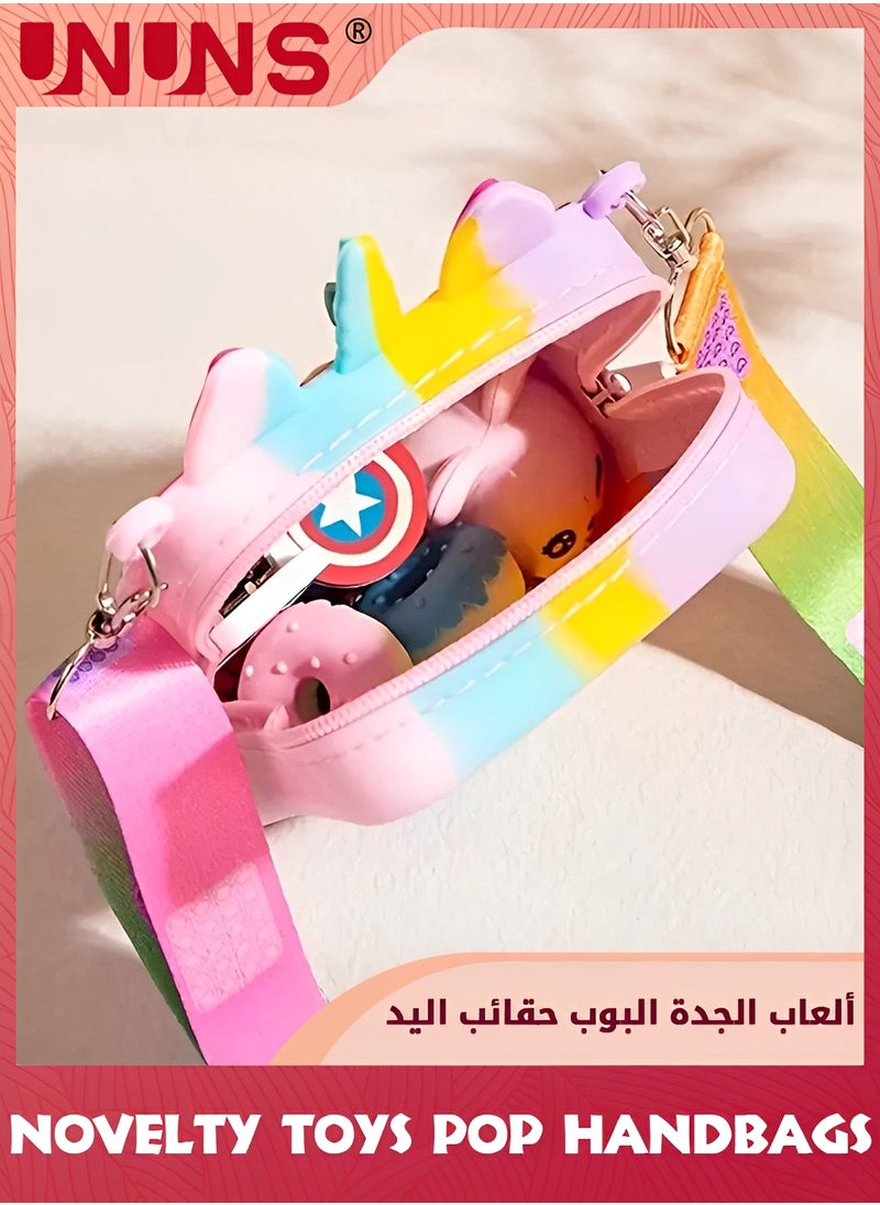 UNUNS - Pop Purse Bag Fidget Toys,2 Push Bubble Purse And Unicorn Bracelet Combo,Pop It Bags,Unicorn Slap Band,Birthday Girl Gift,Fidget Sensory Silicone Shoulder Crossbody Bag,Back To School Supplies - Image 1