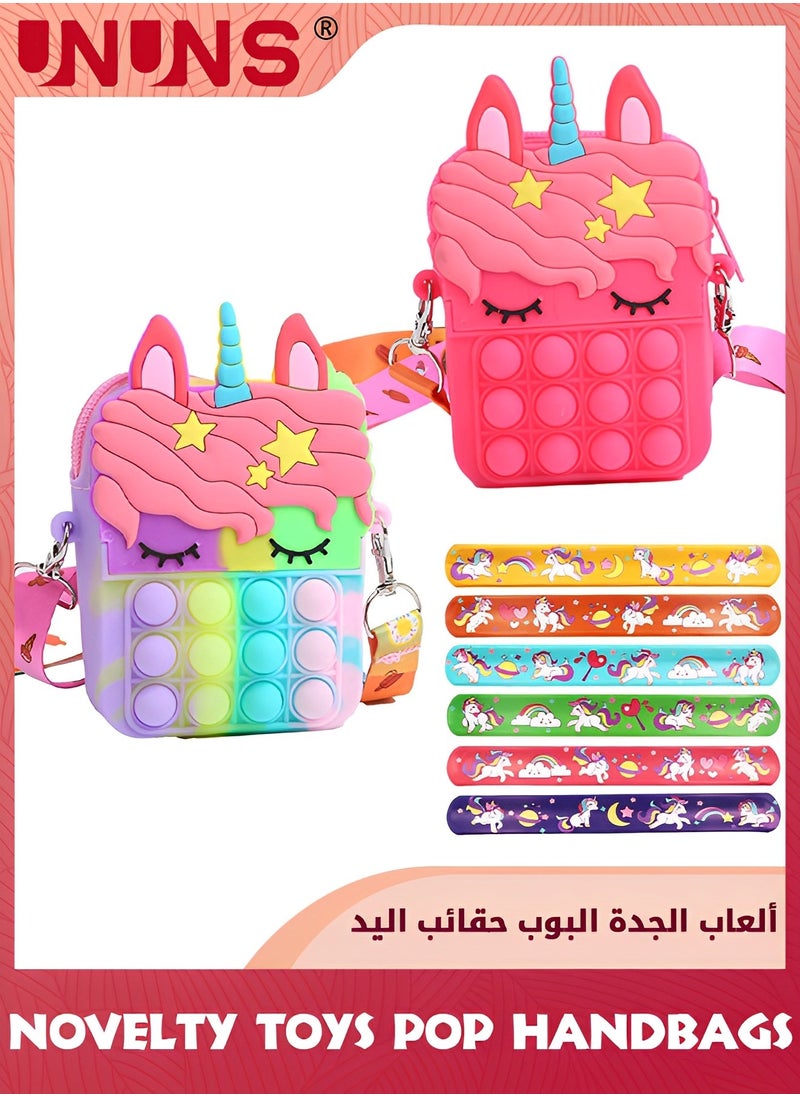 UNUNS - Pop Purse Bag Fidget Toys,2 Push Bubble Purse And Unicorn Bracelet Combo,Pop It Bags,Unicorn Slap Band,Birthday Girl Gift,Fidget Sensory Silicone Shoulder Crossbody Bag,Back To School Supplies - Image 1