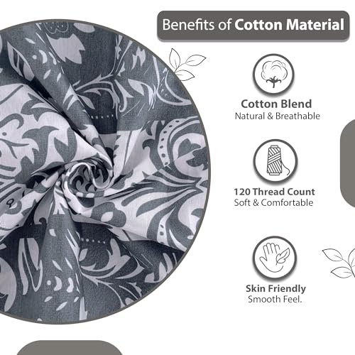 Divine Casa Double Size Bedsheet for Double Bed, 144 TC Pure Cotton Queen Size with 2 Pillow Covers | 222 By 254 cm | Floral | Grey & Blue - Image 5