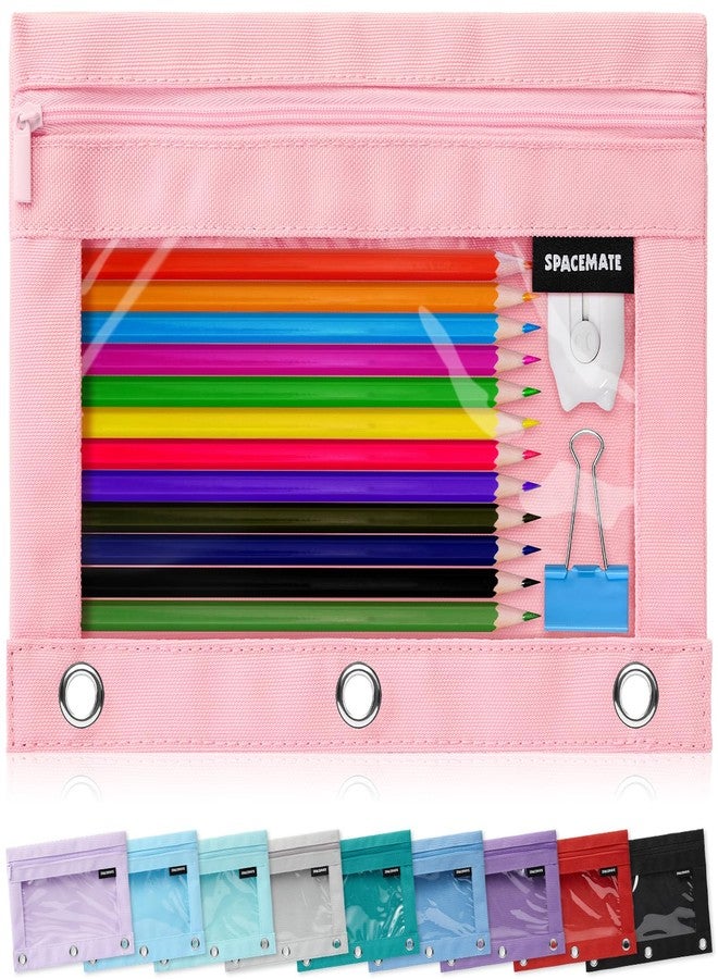 SPACEMATE Binder Pencil Pouch Case Box Bag for 3 Ring Binder School Supplies Girls Boys Kids, Clear Preppy Stuff Large Aesthetic Pen Organizer, Back to College Stationary, 1 Pack, Light Pink - Image 1