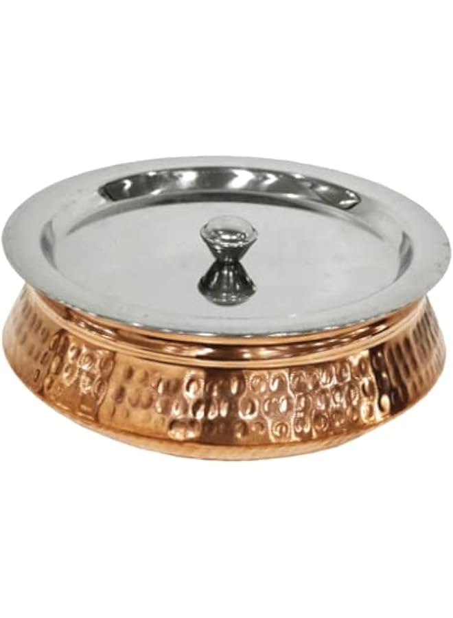 WT Copper Handi With Steel Lid 1030 Ml, Gold & Silver