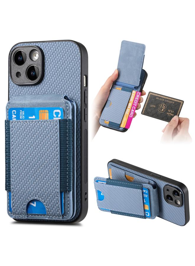 S-TOP Case For iPhone 14 Plus Carbon Fiber Vertical Flip Wallet Stand Phone Case - Image 1