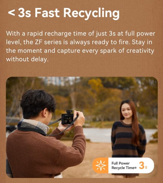 ZENIKO ZF08 Camera Flash - 440 Full Power Flashes/GN16 ISO200 0.5m/Type-C Charge/470mAh/3s Recycle Time/5 Power Levels/Mini Flash Compatible with Sony ZV-E10 ZV1 a7CII a7IV Ricoh GRIII etc. (Black) - Image 2